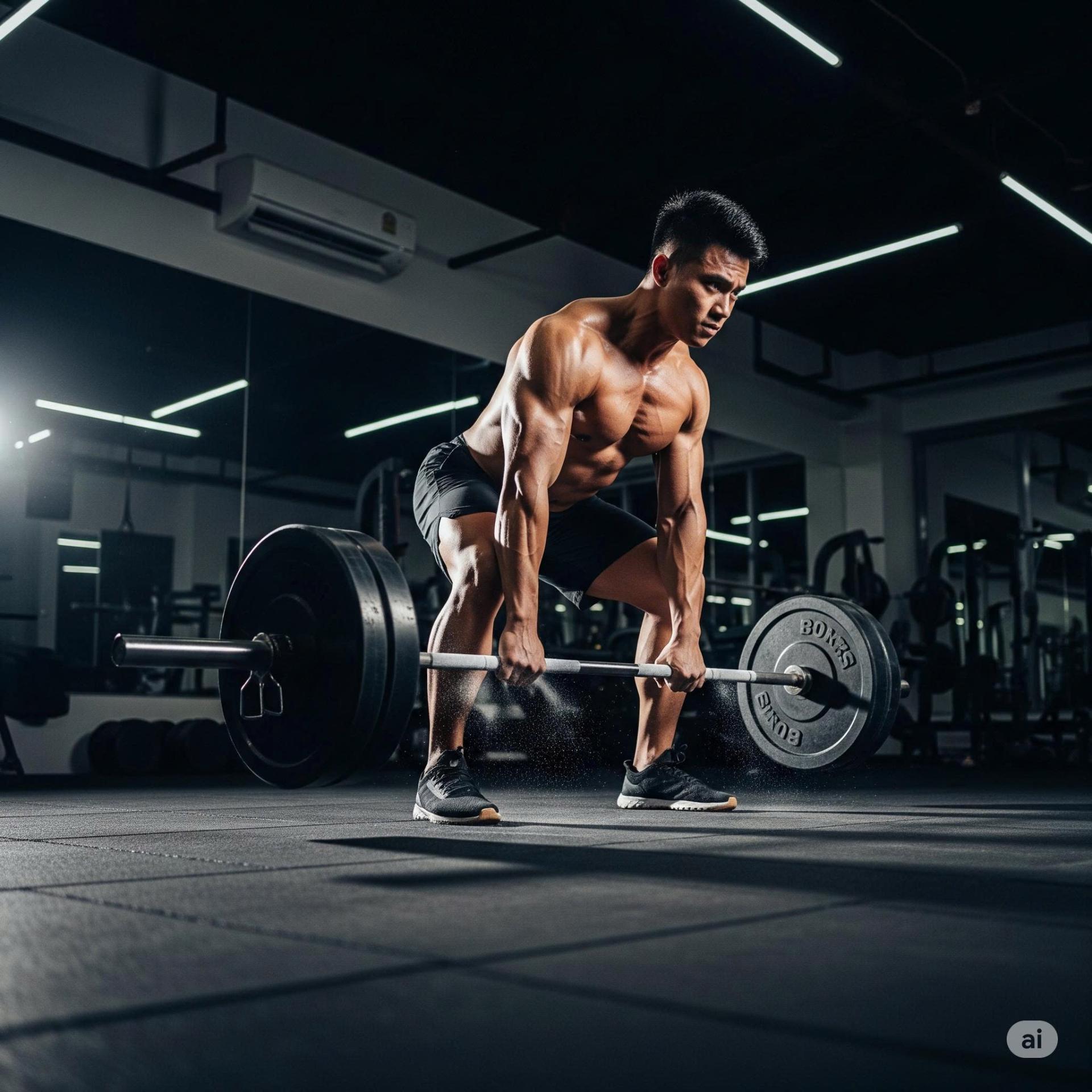 Một người đàn ông đang thực hiện bài tập tạ nặng để tăng cường testosterone và cải thiện sinh lý nam một cách tự nhiên.